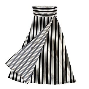 Banana Republic Petite Maxi Dress Black White Striped Strapless Slit L EUC